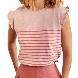 Boden Faye Jersey Top in Milkshake / Dusty Red
